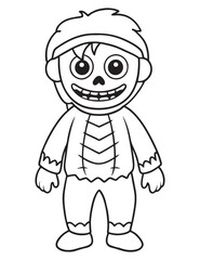 Halloween Zombie Costume, Halloween Coloring Page, Zombie line art