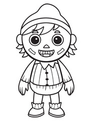 Halloween Zombie Costume, Halloween Coloring Page, Zombie line art