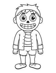Halloween Zombie Costume, Halloween Coloring Page, Zombie line art