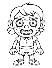 Halloween Zombie Costume, Halloween Coloring Page, Zombie line art