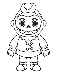 Halloween Zombie Costume, Halloween Coloring Page, Zombie line art