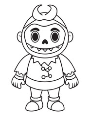 Halloween Zombie Costume, Halloween Coloring Page, Zombie line art