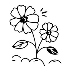 Cosmos flowers icon in drawing style 