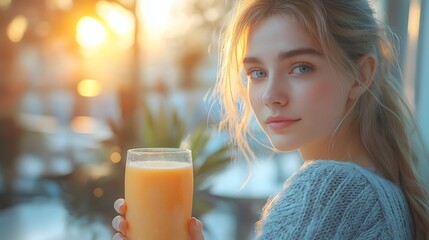 Young Professional Enjoying a Healthy Nootropic Smoothie in a Sunlit Minimalist Setting, Emphasizing Wellness and Focus in a Clean, Modern Environment