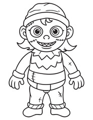 Halloween Zombie Costume, Halloween Coloring Page, Zombie line art