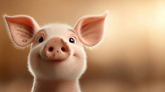 An animated piglet with mud on its face is seen delightfully playing in a muddy puddle, expressing joy and freedom under warm sunlight. The scene is lively and spirited.