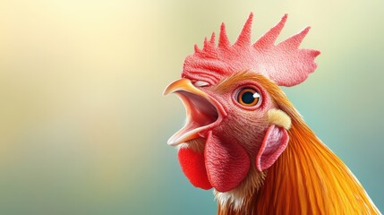 An illustrated representation of a rooster in mid-crow with a vibrant background. The colorful and energetic illustration captures the dynamic nature and spirited essence of the animal.