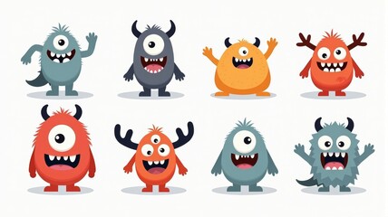 Naklejka premium Cute Cartoon Monsters Characters Illustration for Kids' Designs and Halloween Decorations