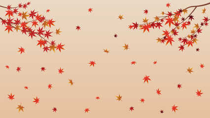 秋の紅葉の枝と舞い散る落葉のベクター背景素材