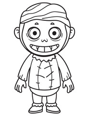 Halloween Zombie Costume, Halloween Coloring Page, Zombie line art
