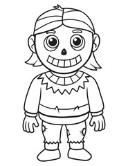 Halloween Zombie Costume, Halloween Coloring Page, Zombie line art