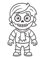 Halloween Zombie Costume, Halloween Coloring Page, Zombie line art
