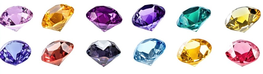 Fototapeta premium Collection of Sparkling Cut Gemstones on White Background