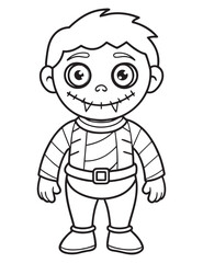 Halloween Zombie Costume, Halloween Coloring Page, Zombie line art