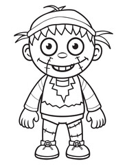 Halloween Zombie Costume, Halloween Coloring Page, Zombie line art