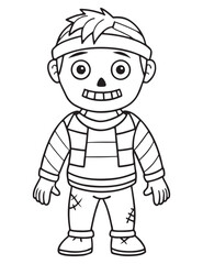 Halloween Zombie Costume, Halloween Coloring Page, Zombie line art