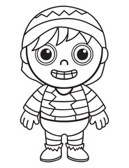 Zombie Costume in halloween , Halloween line art, Black and white