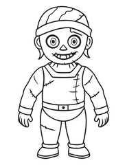 Zombie Costume in halloween , Halloween line art, Black and white