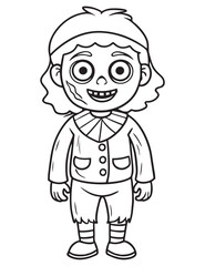 Zombie Costume in halloween , Halloween line art, Black and white