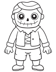 Zombie Costume in halloween , Halloween line art, Black and white