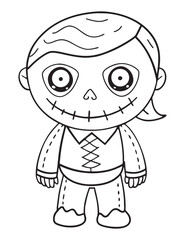 Zombie Costume in halloween , Halloween line art, Black and white