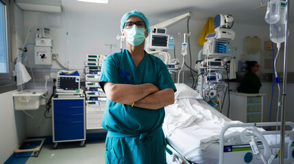 Smiling Male Doctor in Hospital Corridor