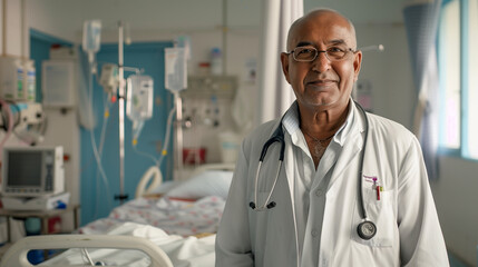 Smiling Male Doctor in Hospital Corridor