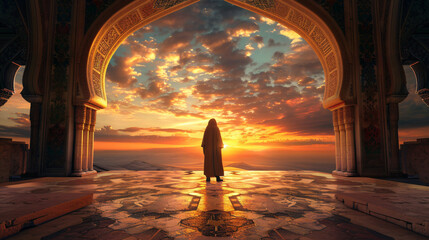 Fototapeta premium Lone person is enjoying a beautiful sunset