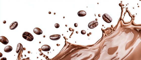 Fototapeta premium Coffee Beans Splashing in Chocolate Milk