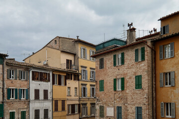 Panoramic view of the facades of residential buildings