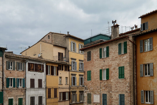 Panoramic view of the facades of residential buildings