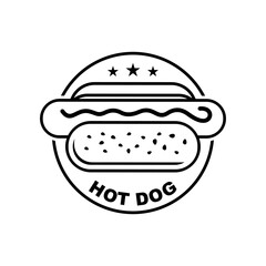 Hot dog logo vector illustration template black and white, hand draw