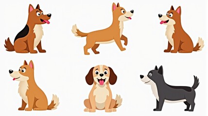 Fototapeta premium Cute Cartoon Dogs in Various Poses - Illustration for Children's Books, Design, and Print