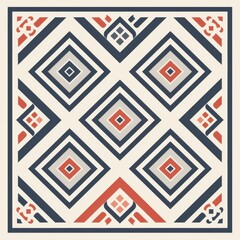 Vintage African inspired geometric pattern with bold colors and shapes