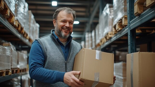The warehouse worker with package