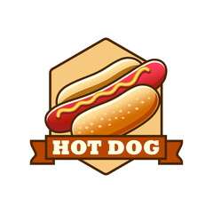 Hotdog logo illustration template in shield