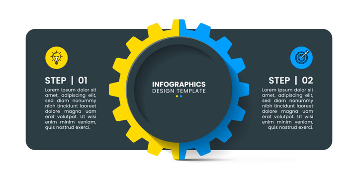 Infographic template. Gear with 2 steps and a title in the middle