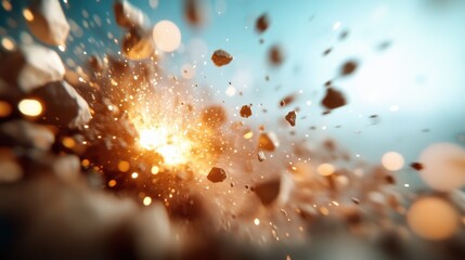 A visually stunning depiction of an explosion in space, with debris flying and fiery particles scattered, illustrating the power and chaos of astrological events.