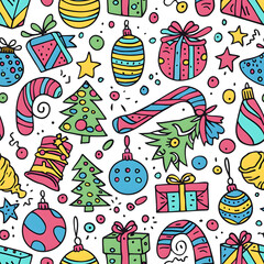 Obraz premium New Year and Christmas 2d cartoon or graphic advertising background, Seamless pattern