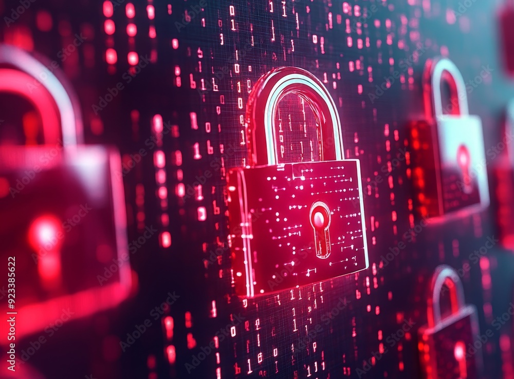 Poster a digital illustration of multiple padlocks, symbolizing different types or levels of security again