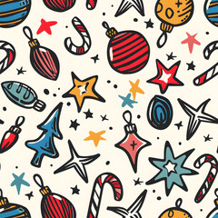 Fototapeta premium New Year and Christmas 2d cartoon or graphic advertising background, Seamless pattern
