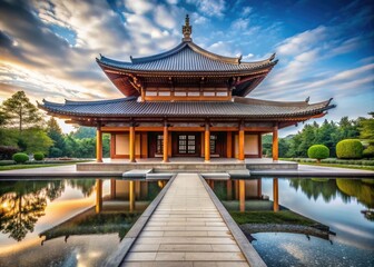 Fototapeta premium Zen Crosshair: Serene temple, minimalist design, inner calm, unwavering concentration