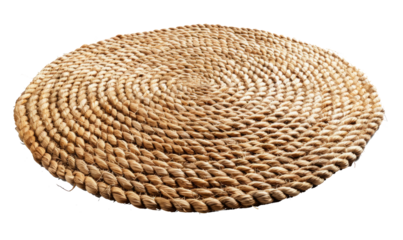 round rug isolated on white, straw carpet circle decor isolated on white.	