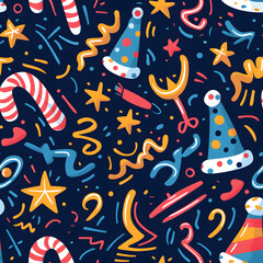 Fototapeta premium New Year and Christmas 2d cartoon or graphic advertising background, Seamless pattern