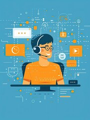 Online customer support, live chat interface, flat design illustration