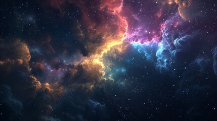 Vivid cosmic nebula in deep space, showcasing vibrant colors and distant stars against a dark, starry backdrop