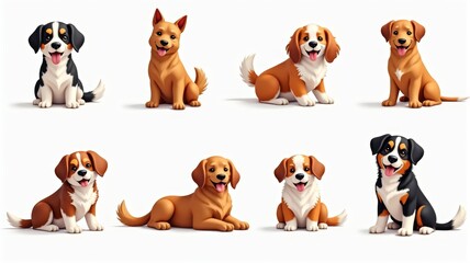 Adorable Cartoon Dogs Illustration Featuring Various Breeds and Poses, Perfect for Kids' Materials and Custom Designs