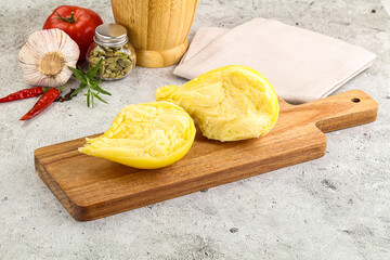 Italian traditional yellow Scamorza cheese