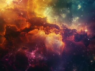 Fototapeta premium Vivid nebula with swirling colors in deep space, surrounded by stars and cosmic dust
