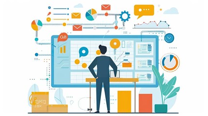 Marketing plan, comprehensive roadmap for campaigns, flat design illustration